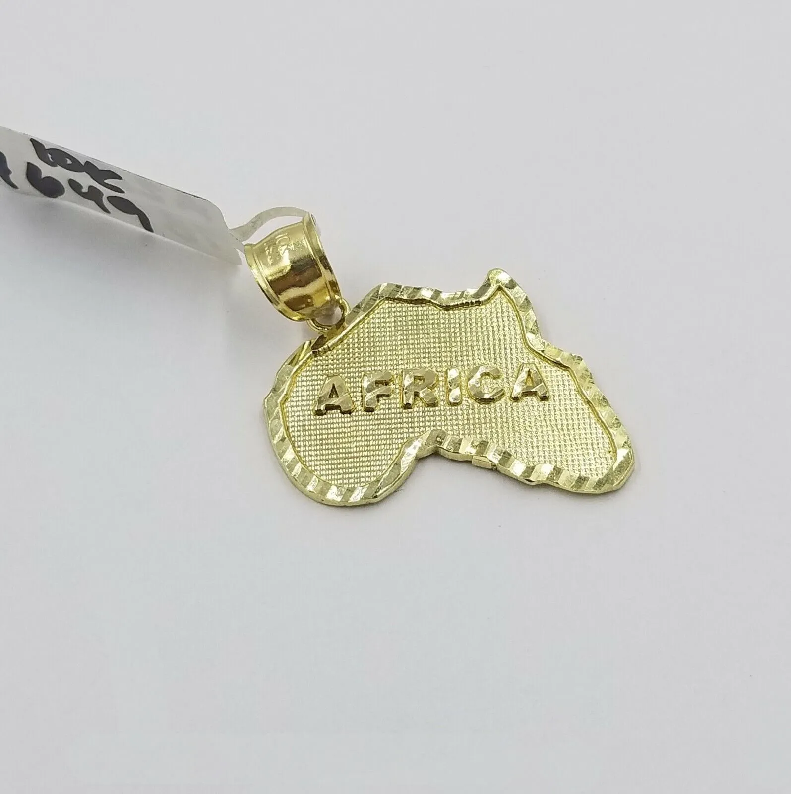 10K Gold Rope Chain African Map Charm Pendant Diamond Cut Men's Women's