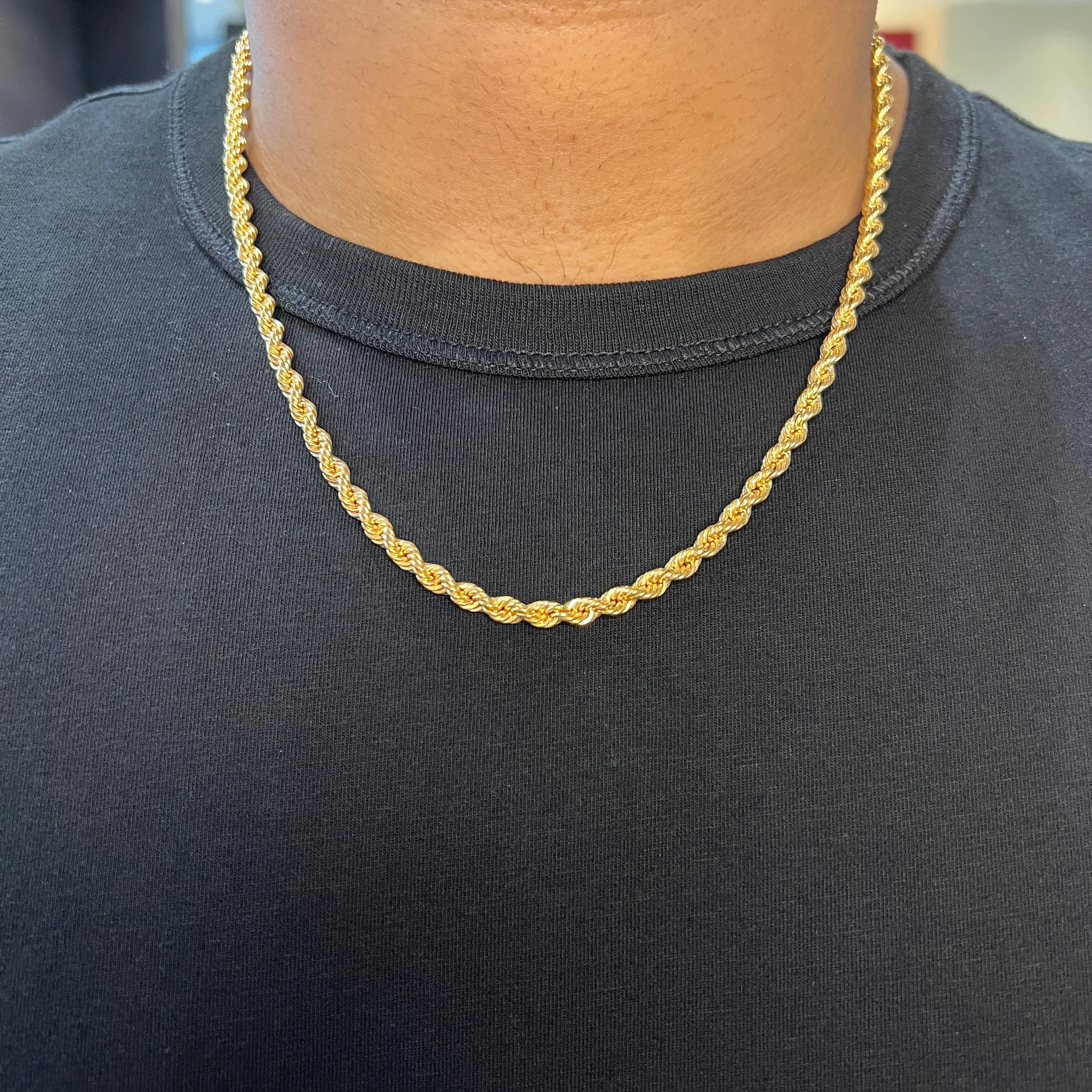 10K Yellow Gold (4mm) Hollow Rope Chain (16in - 24in)