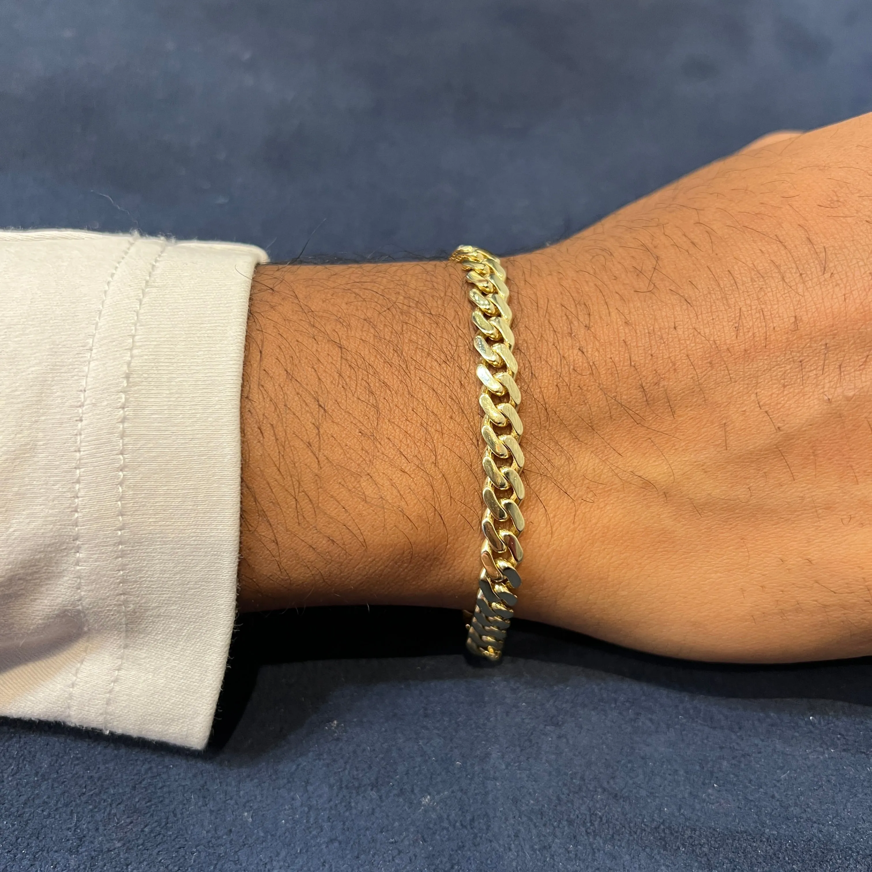 10K Yellow Gold (6.5mm) Monaco Chain Bracelet Pavee Lock 7.5"