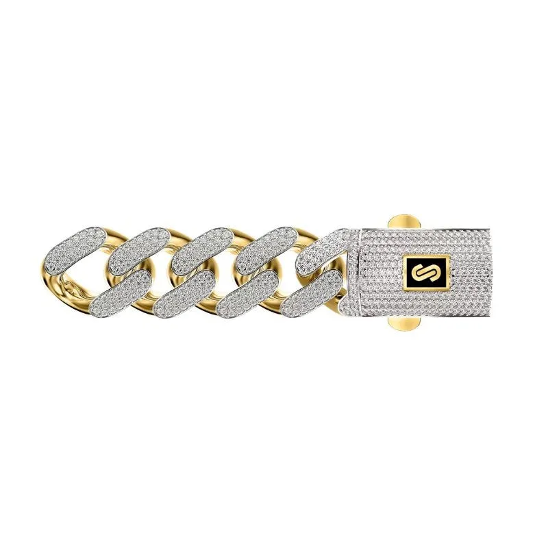 10K Yellow Gold (6.5mm) Monaco Chain Bracelet Pavee Lock 7.5"