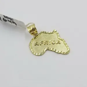 10K Yellow Gold African Map Charm Pendant Diamond Cut 1.25" Unisex