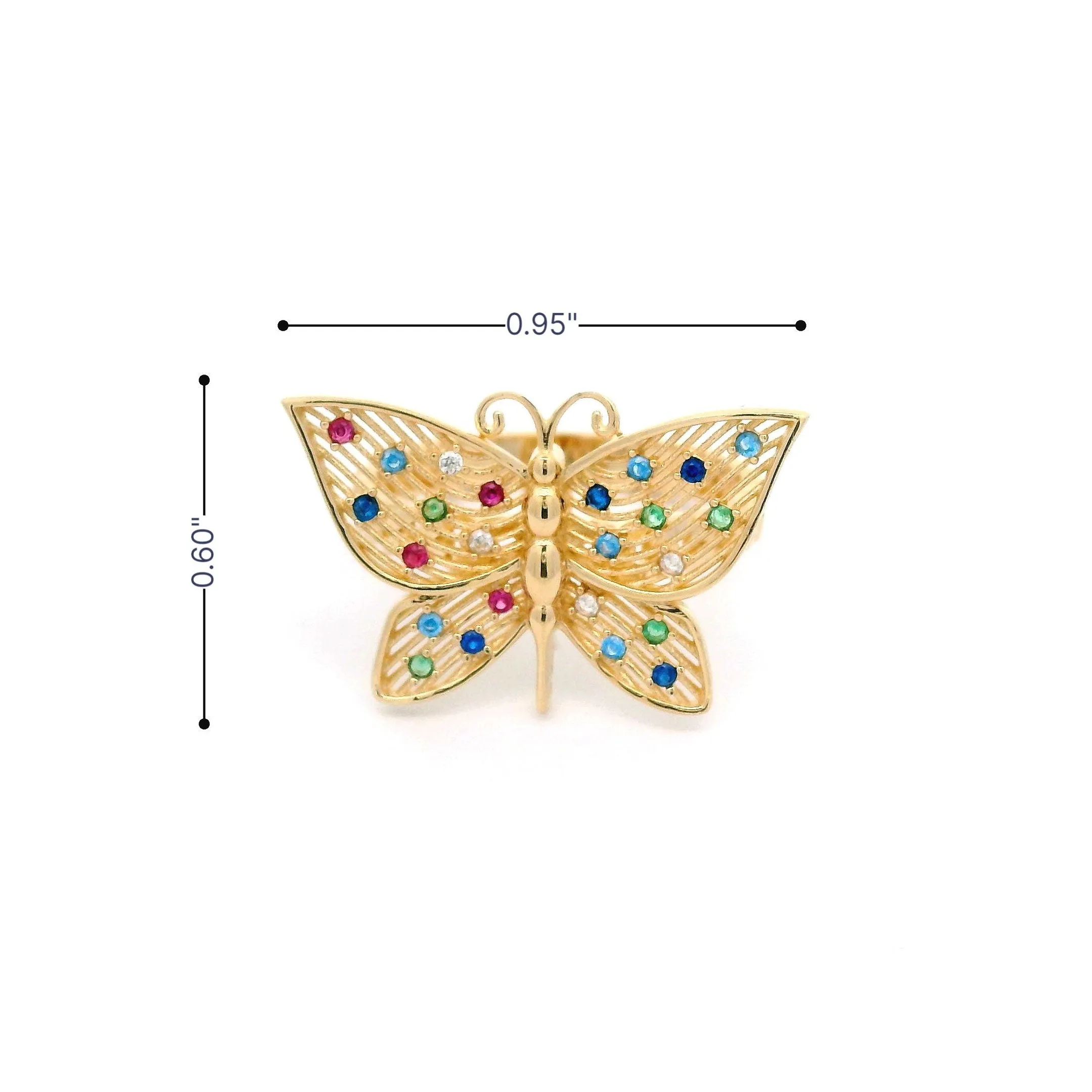 14k CZ Fancy Multicolor Butterfly Ring