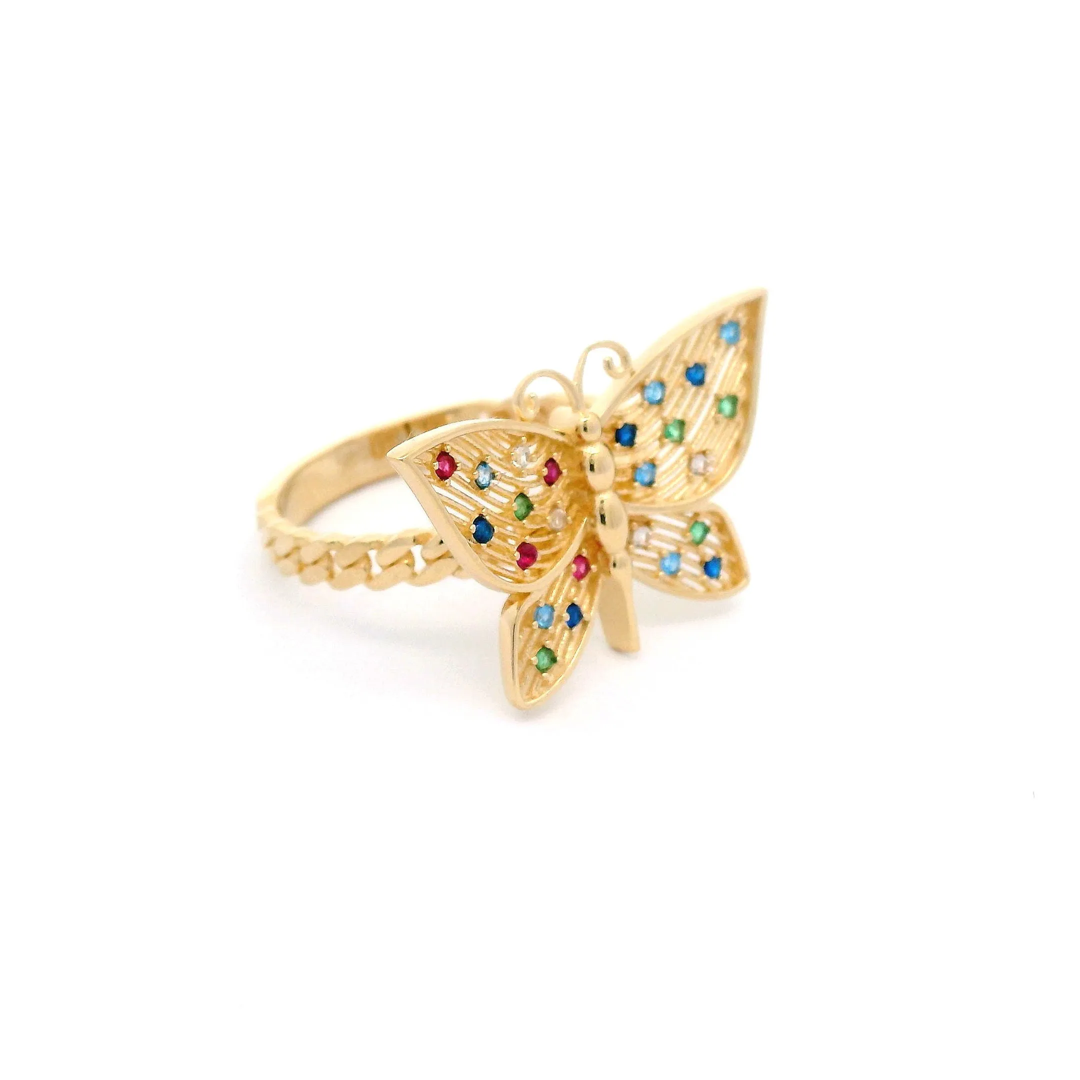 14k CZ Fancy Multicolor Butterfly Ring