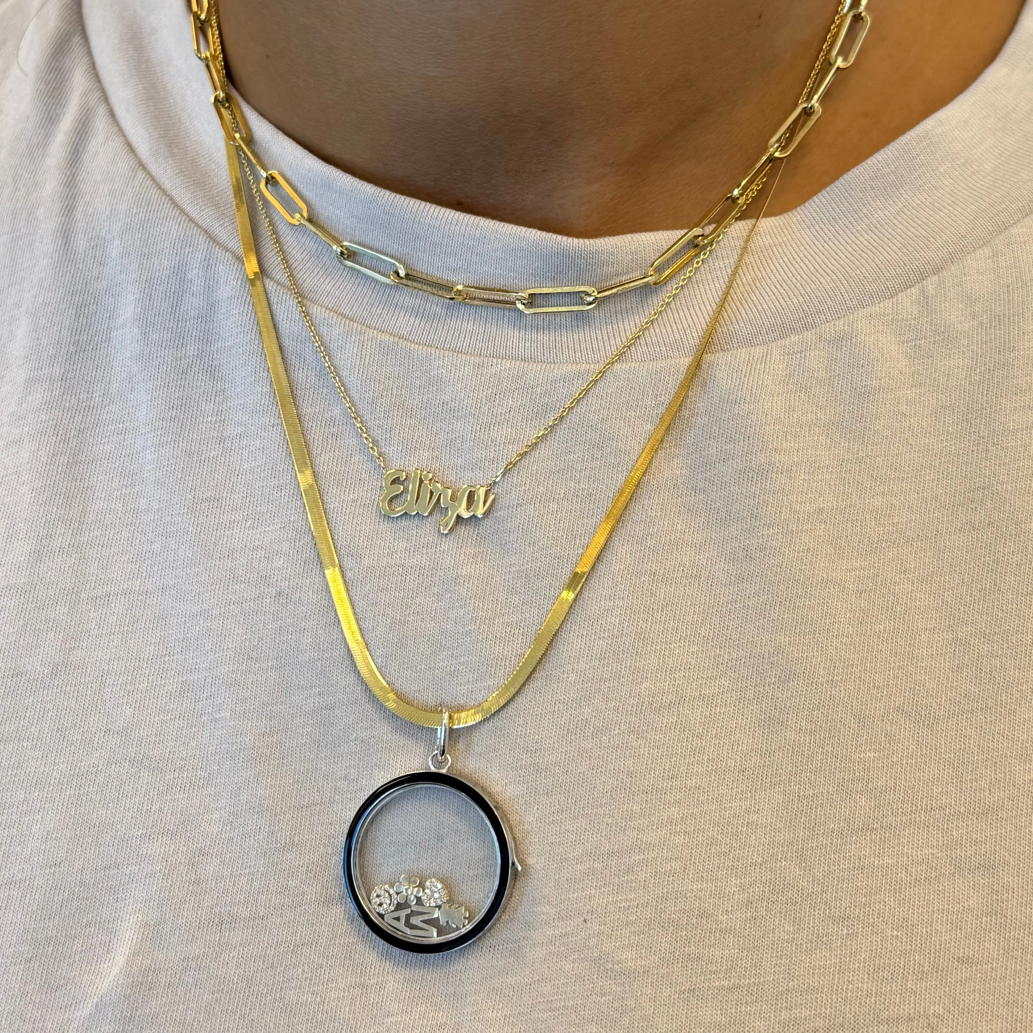 14k Gold   Enamel Glass Charm Locket