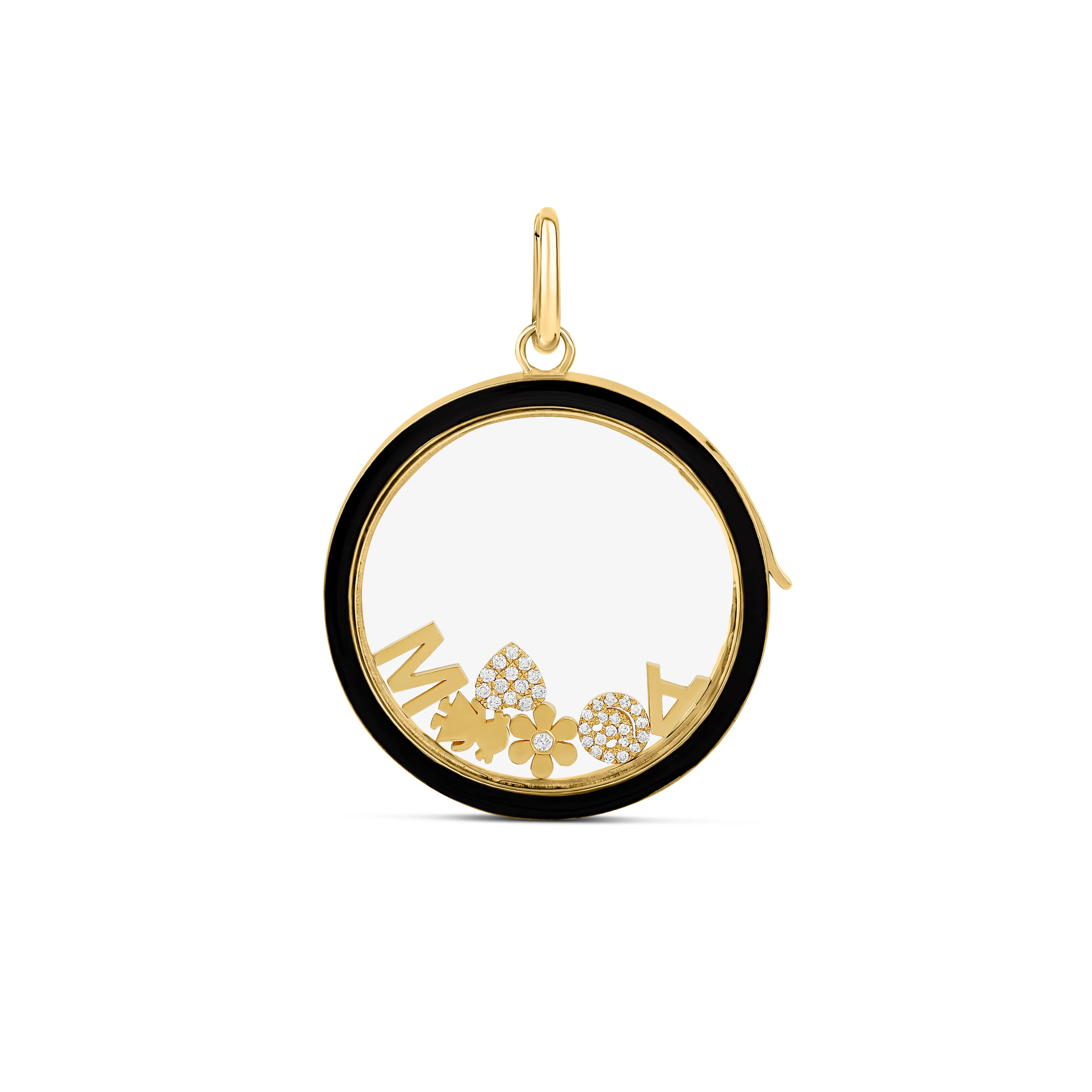 14k Gold   Enamel Glass Charm Locket