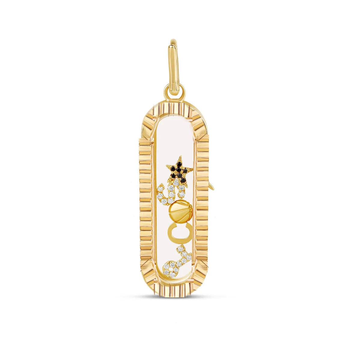 14k Gold Fluted Oval Glass Charm Locket
