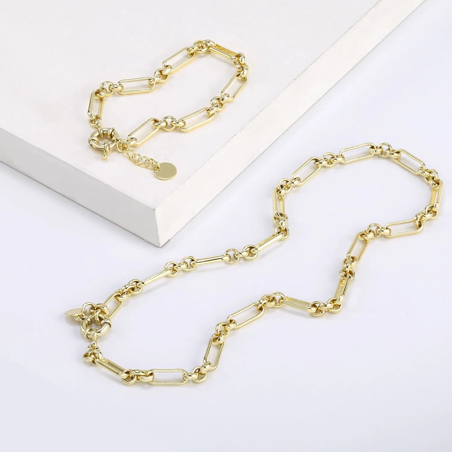 14K Gold Plated Paperclip Link Chain Choker Necklace