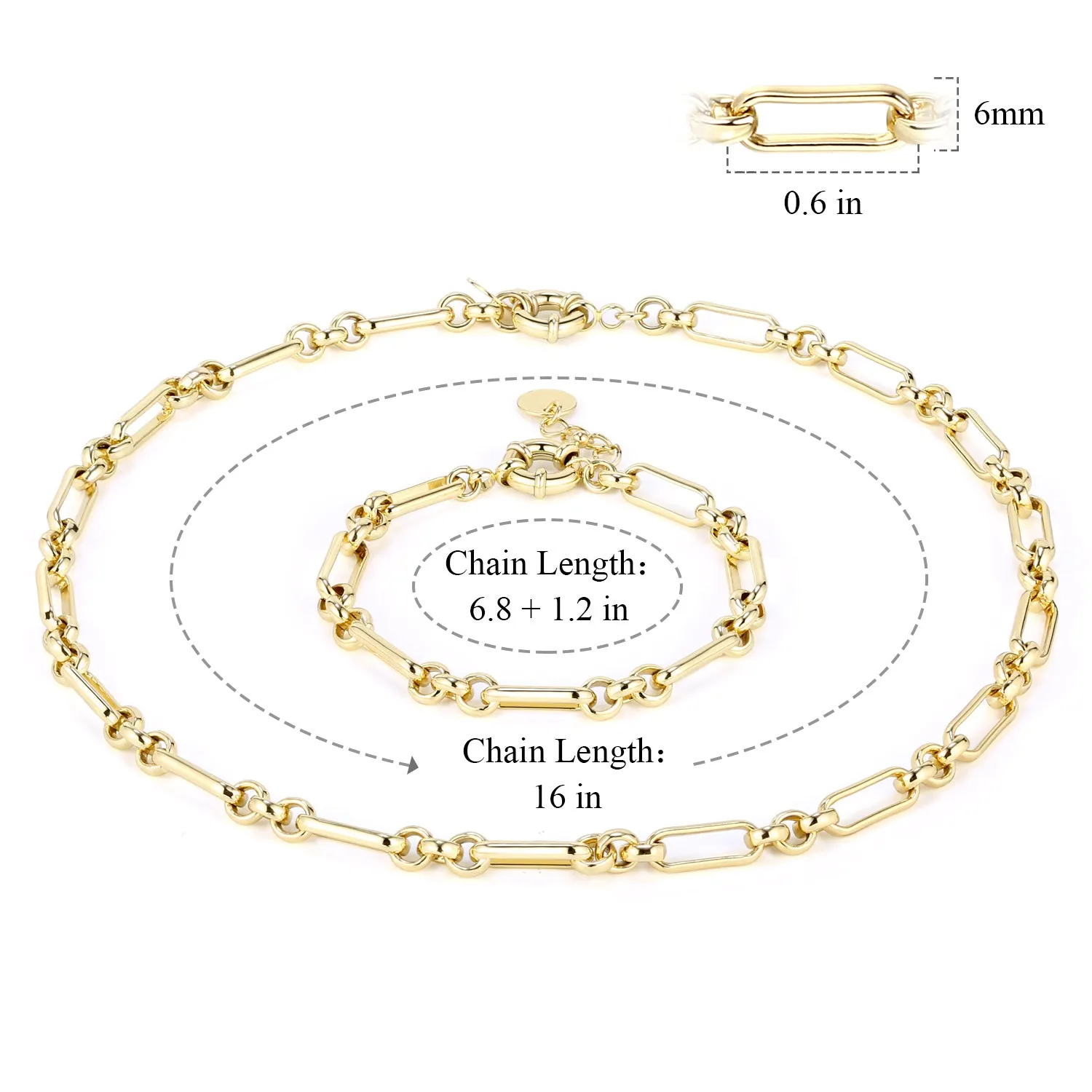 14K Gold Plated Paperclip Link Chain Choker Necklace