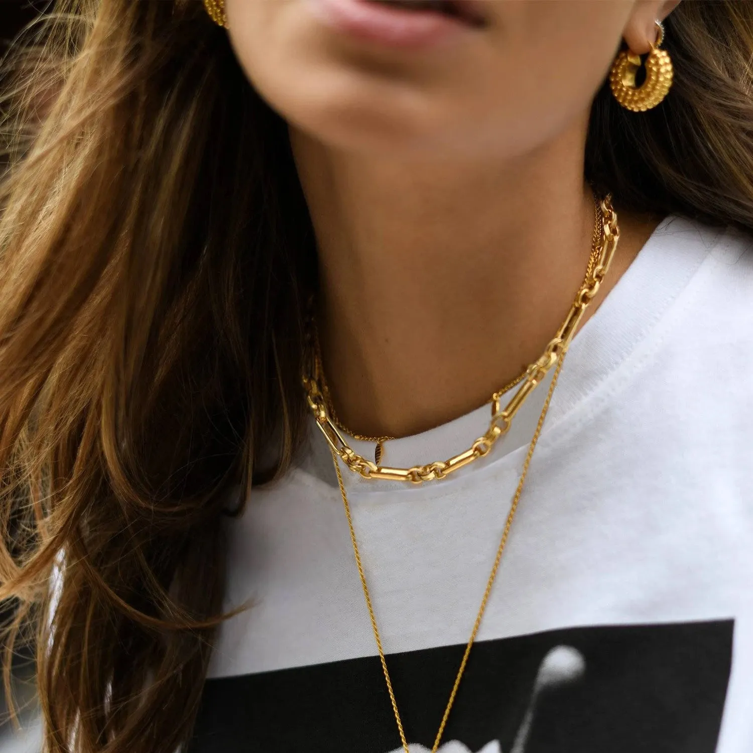 14K Gold Plated Paperclip Link Chain Choker Necklace