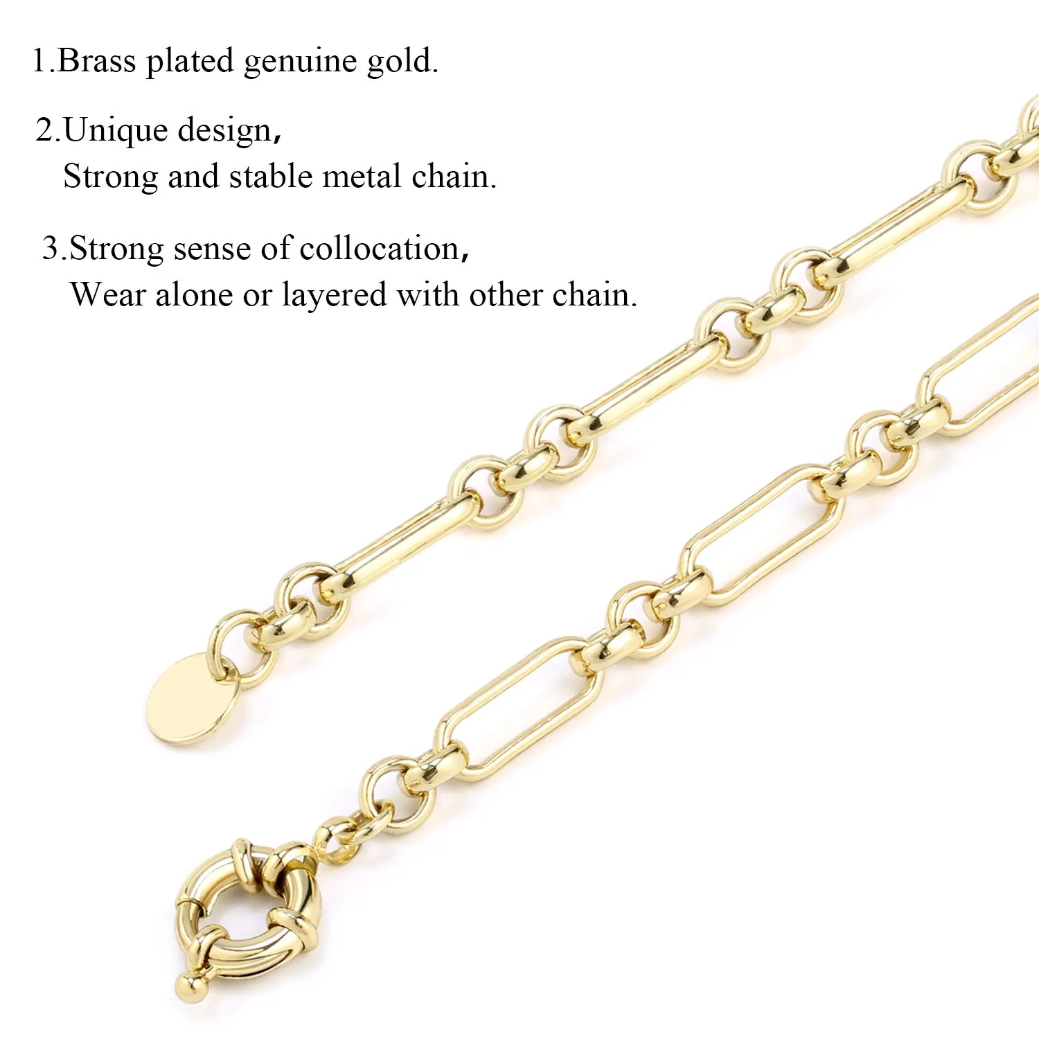 14K Gold Plated Paperclip Link Chain Choker Necklace