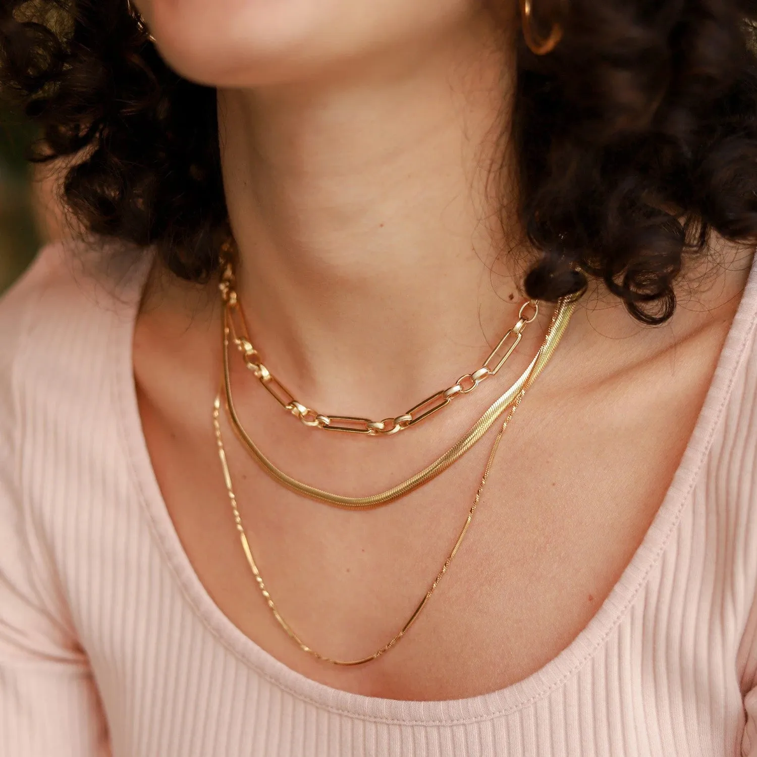 14K Gold Plated Paperclip Link Chain Choker Necklace