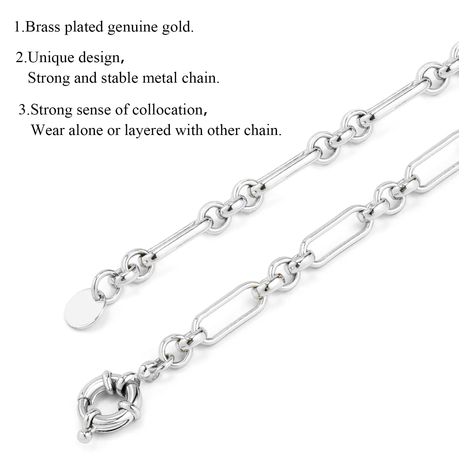 14K Gold Plated Paperclip Link Chain Choker Necklace