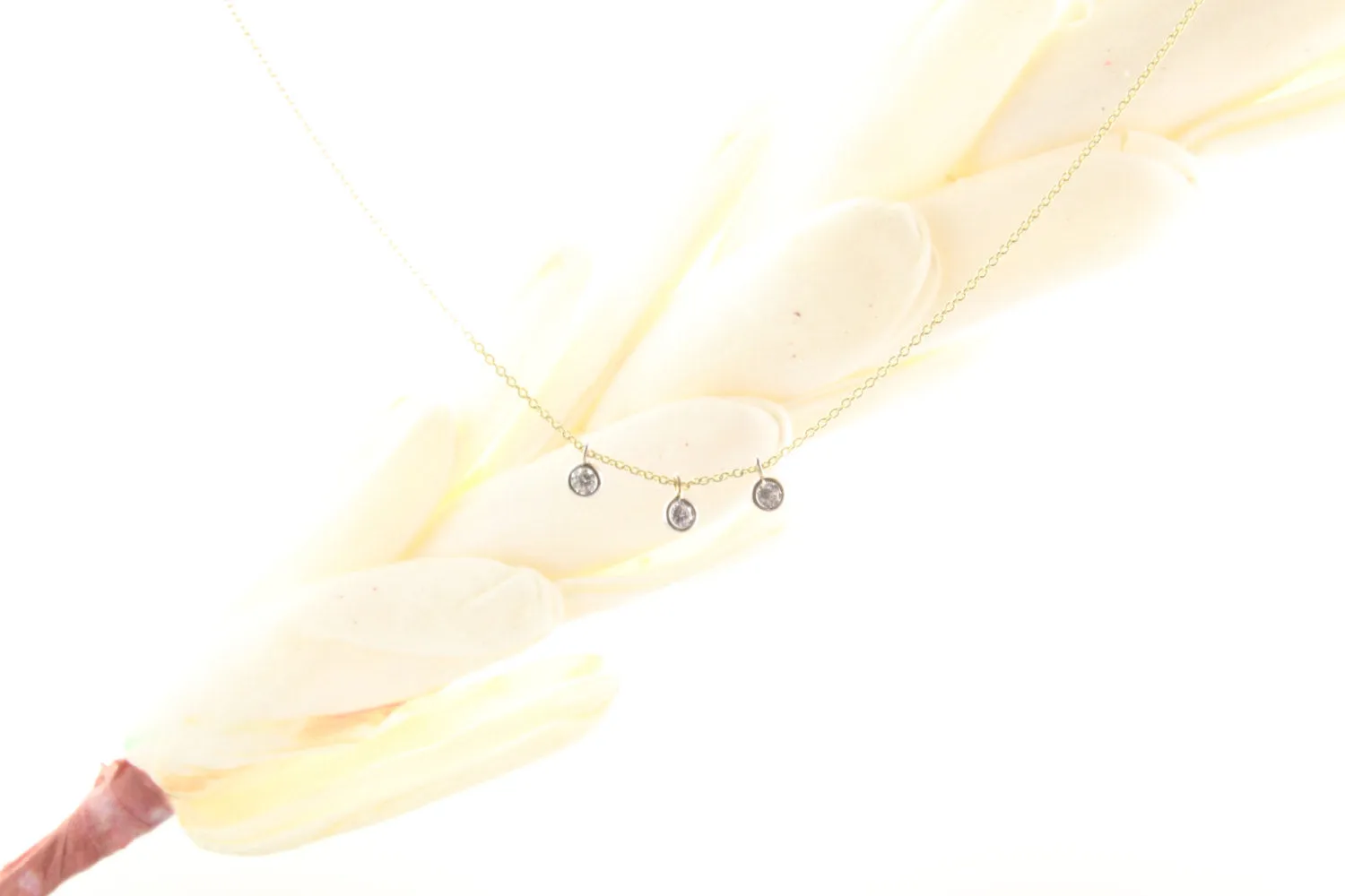 14K Gold Trio Stationary Diamond Droplet Necklace