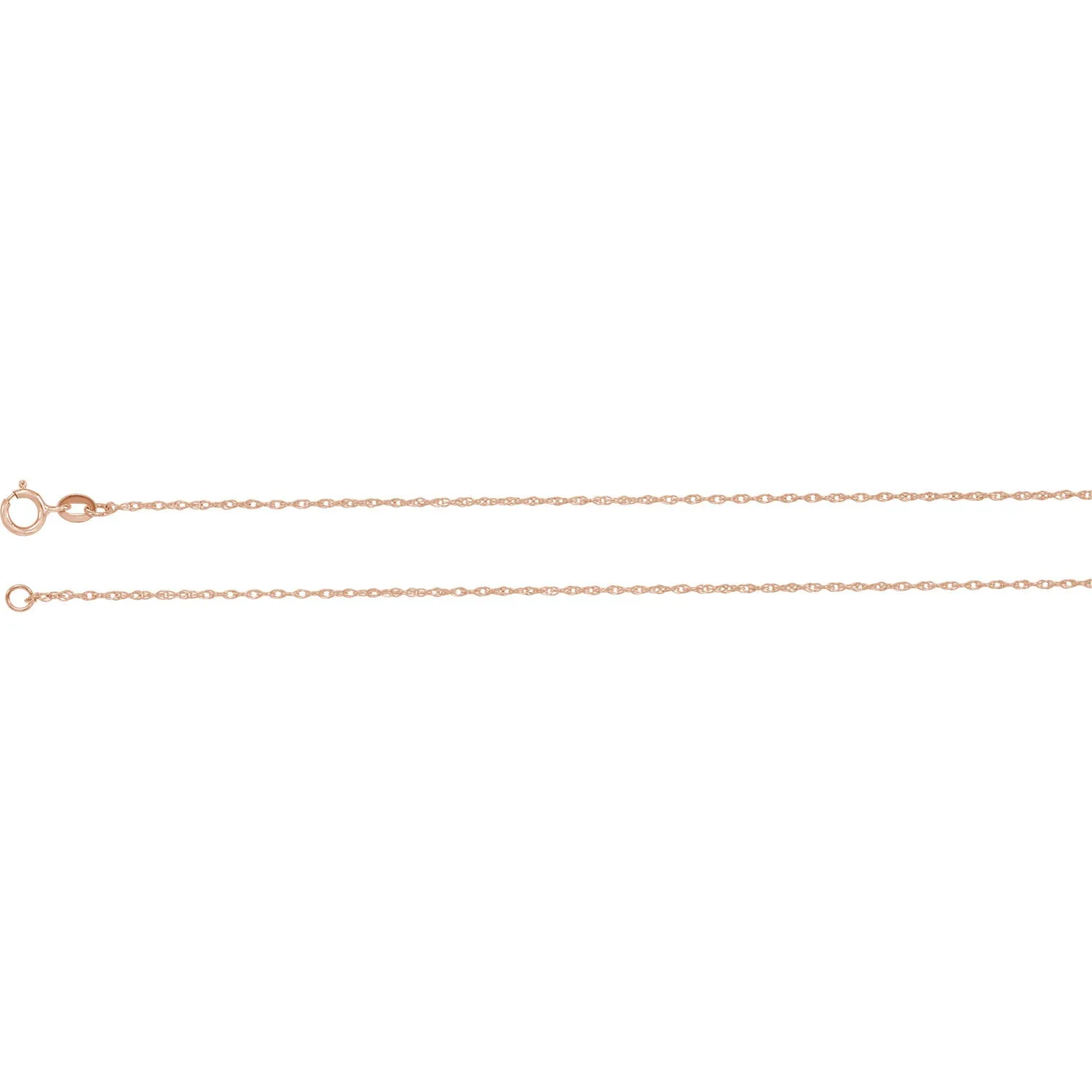 14K Rose 1mm Solid Rope 18" Carded Chain