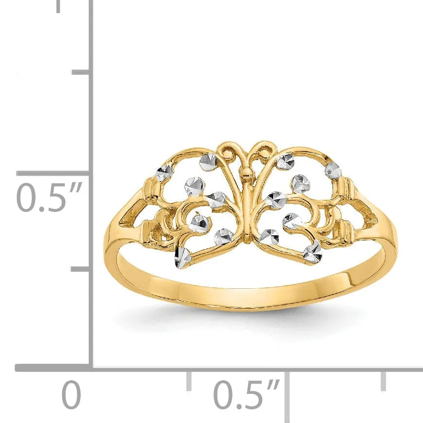 14k Two Tone Gold Diamond Cut Butterfly Ring