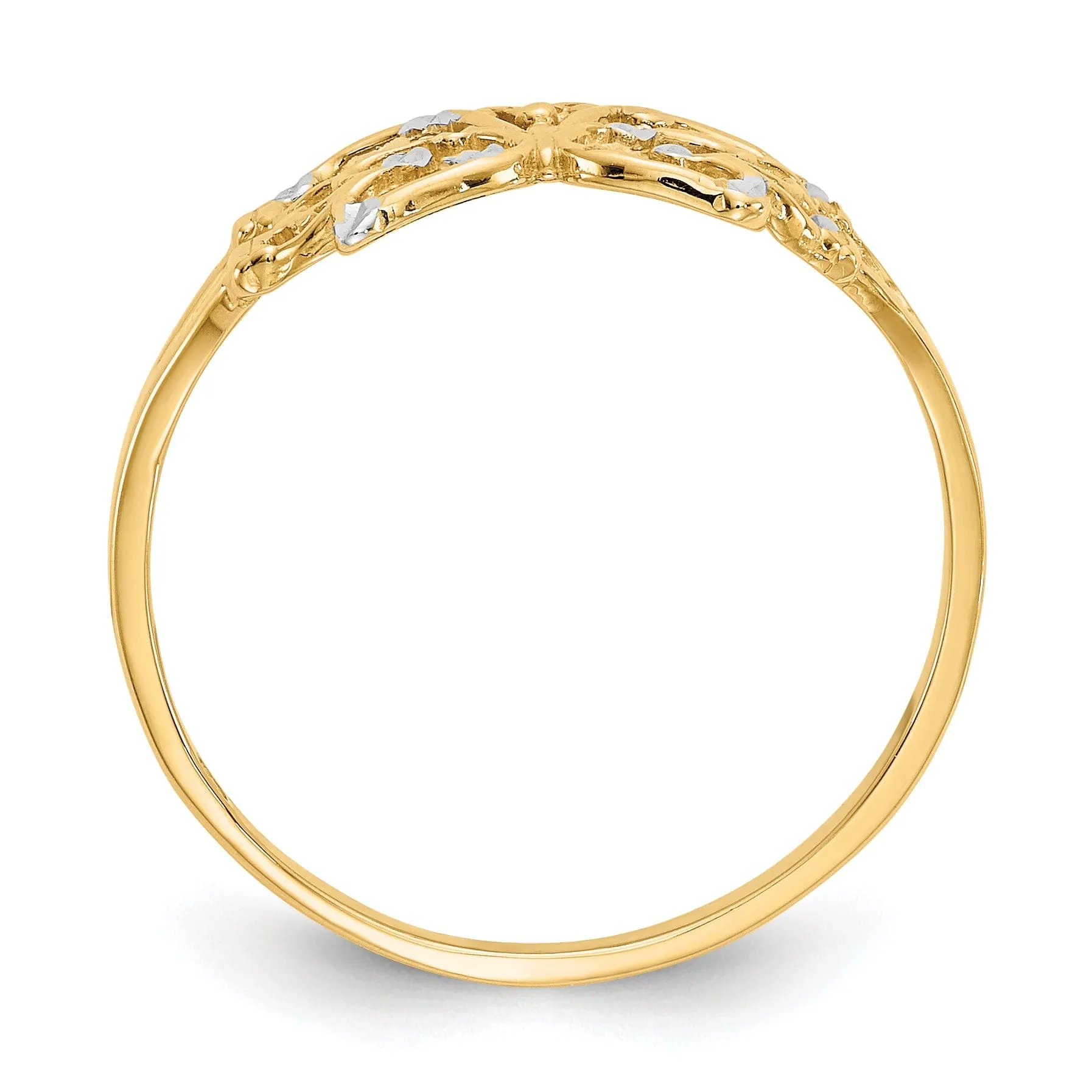 14k Two Tone Gold Diamond Cut Butterfly Ring