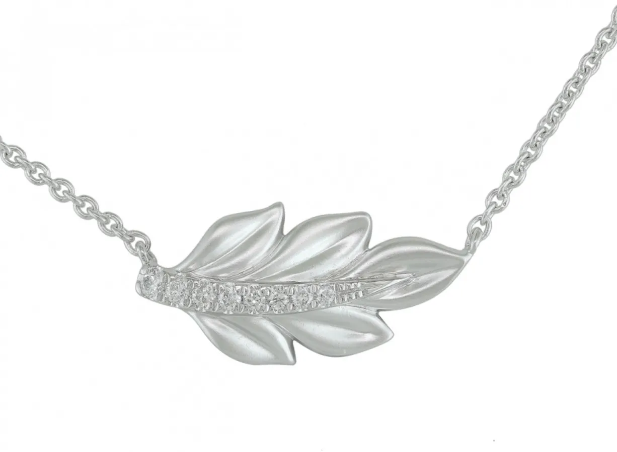 14K White Gold Diamond Leaf Necklace