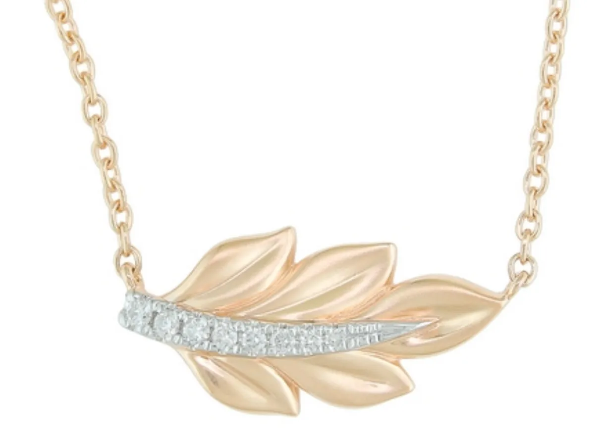 14K White Gold Diamond Leaf Necklace