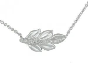 14K White Gold Diamond Leaf Necklace