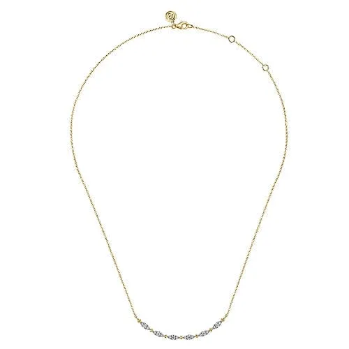 14K Yellow Gold Curved Bujukan Bar Diamond Necklace