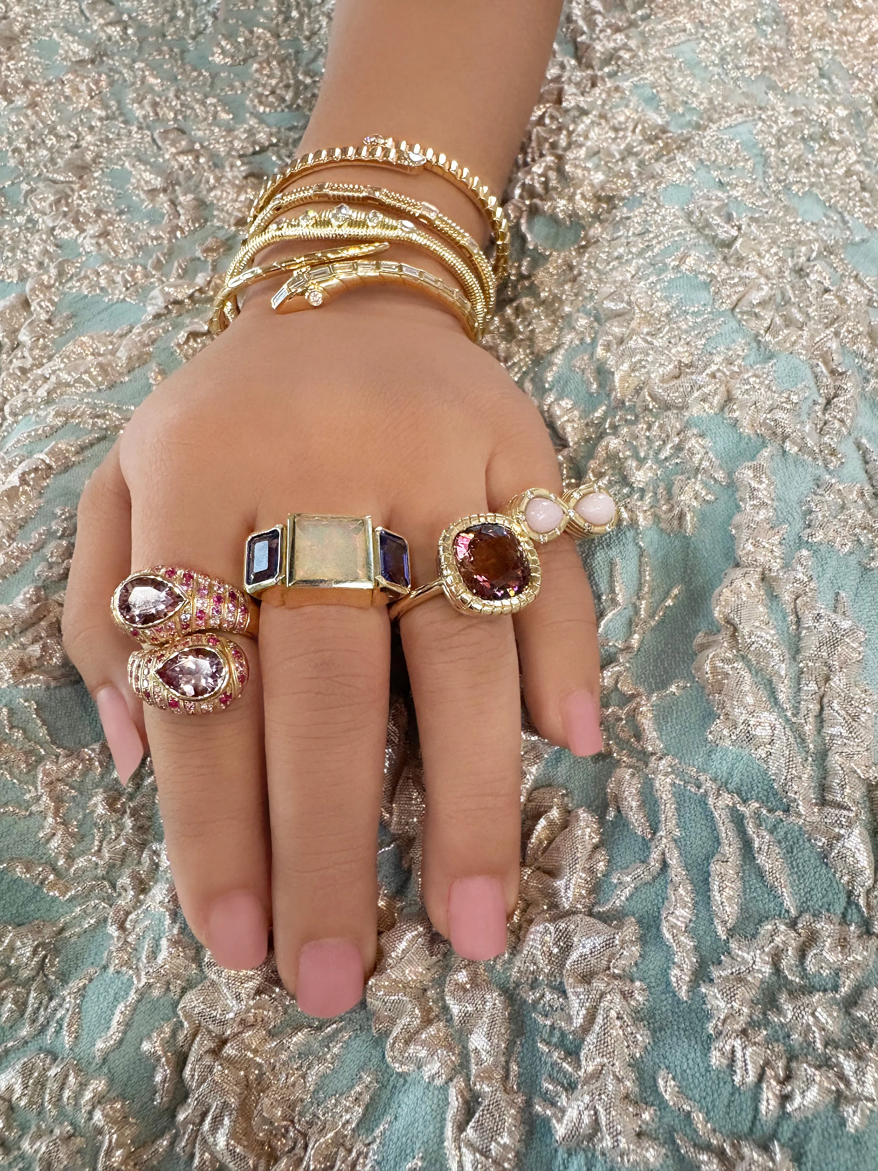 14K YG Morganite and Pink Sapphire Moi et Toi Ring