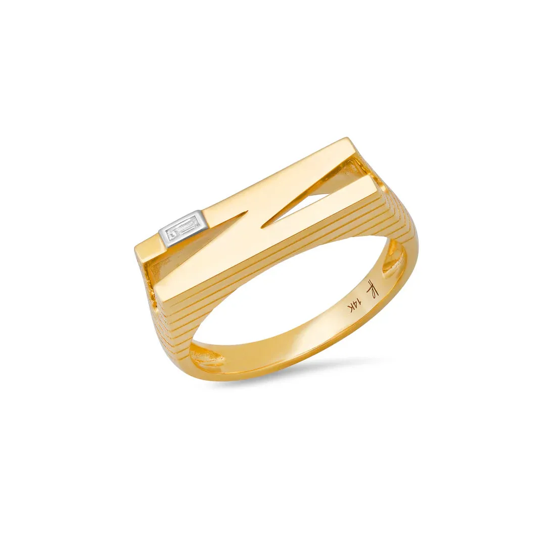 14KY Ribbed Chunky Initial Ring