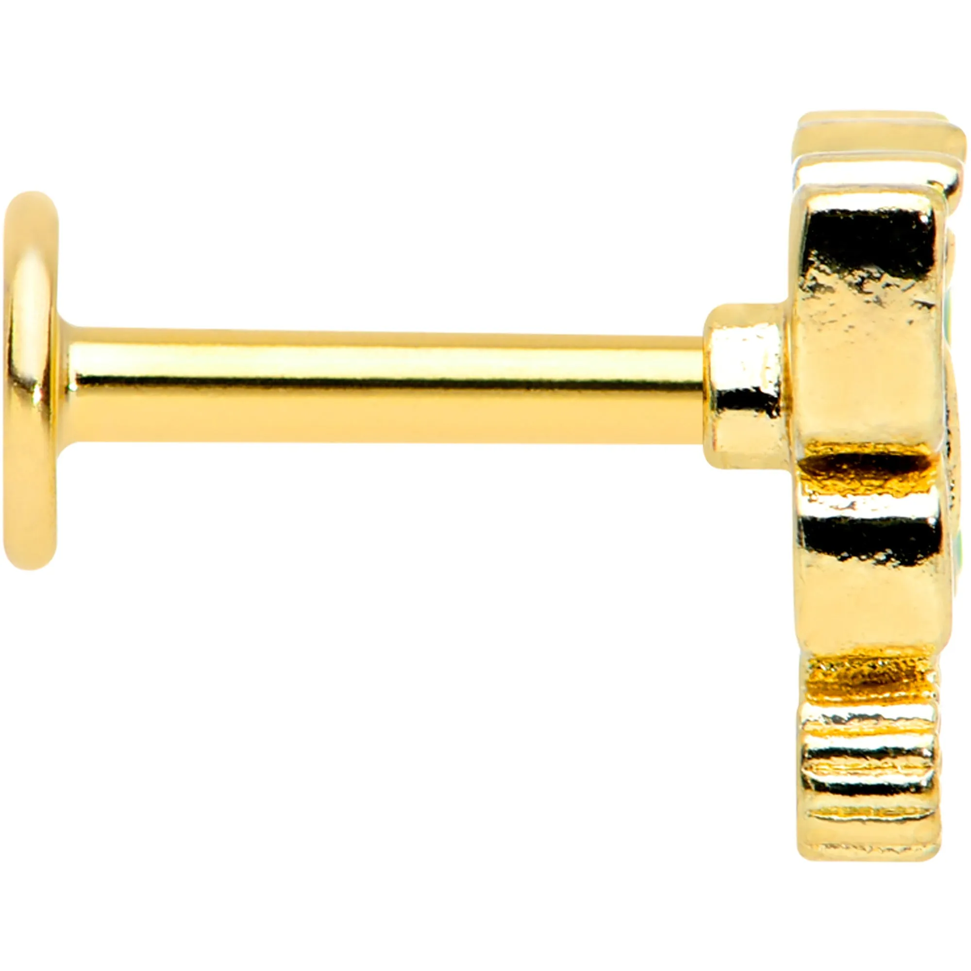 16 Gauge 1/4 Clear CZ Gem Gold Tone Green Butterfly Labret Tragus