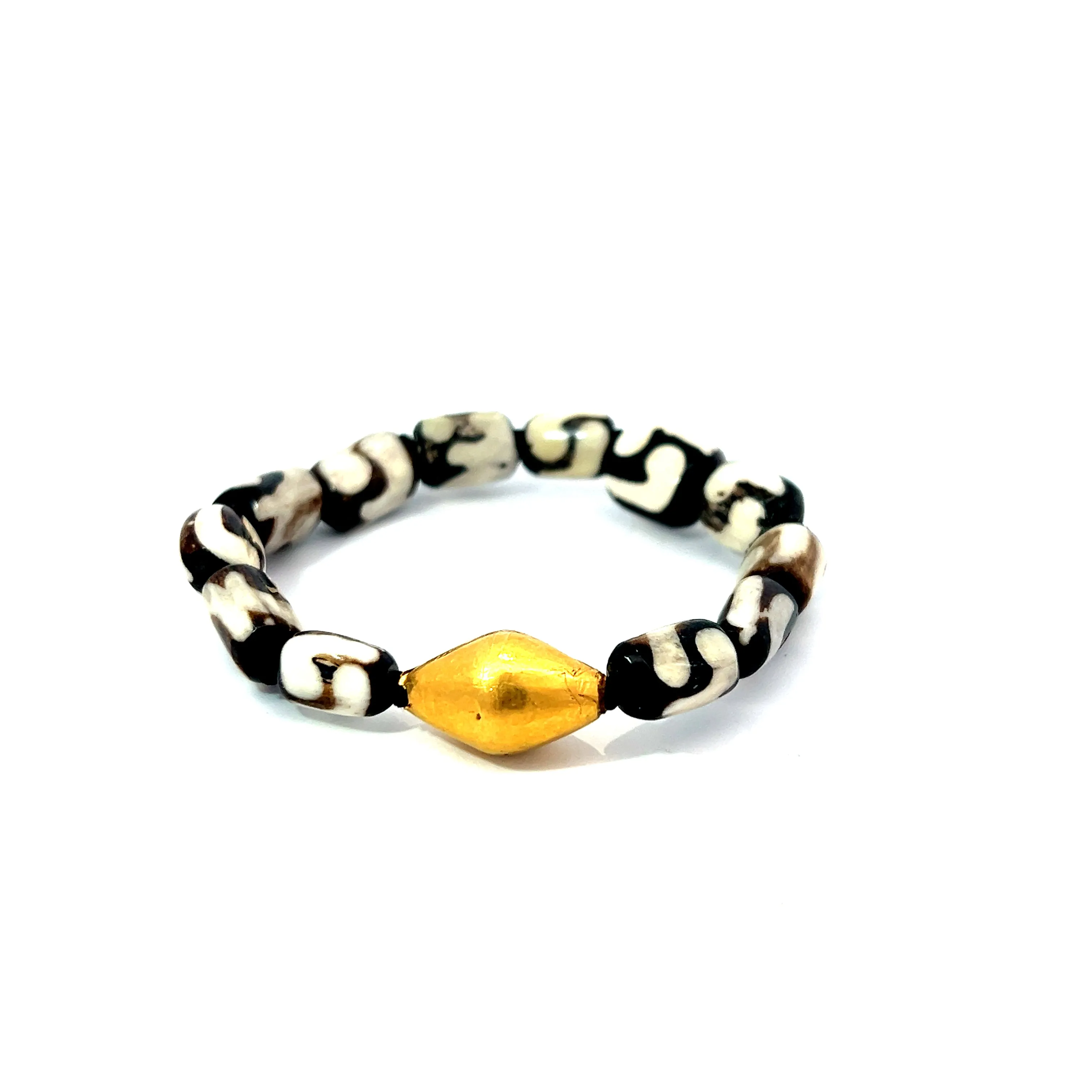 18K Antique Gold Wax Bead and African Bone Stretchie