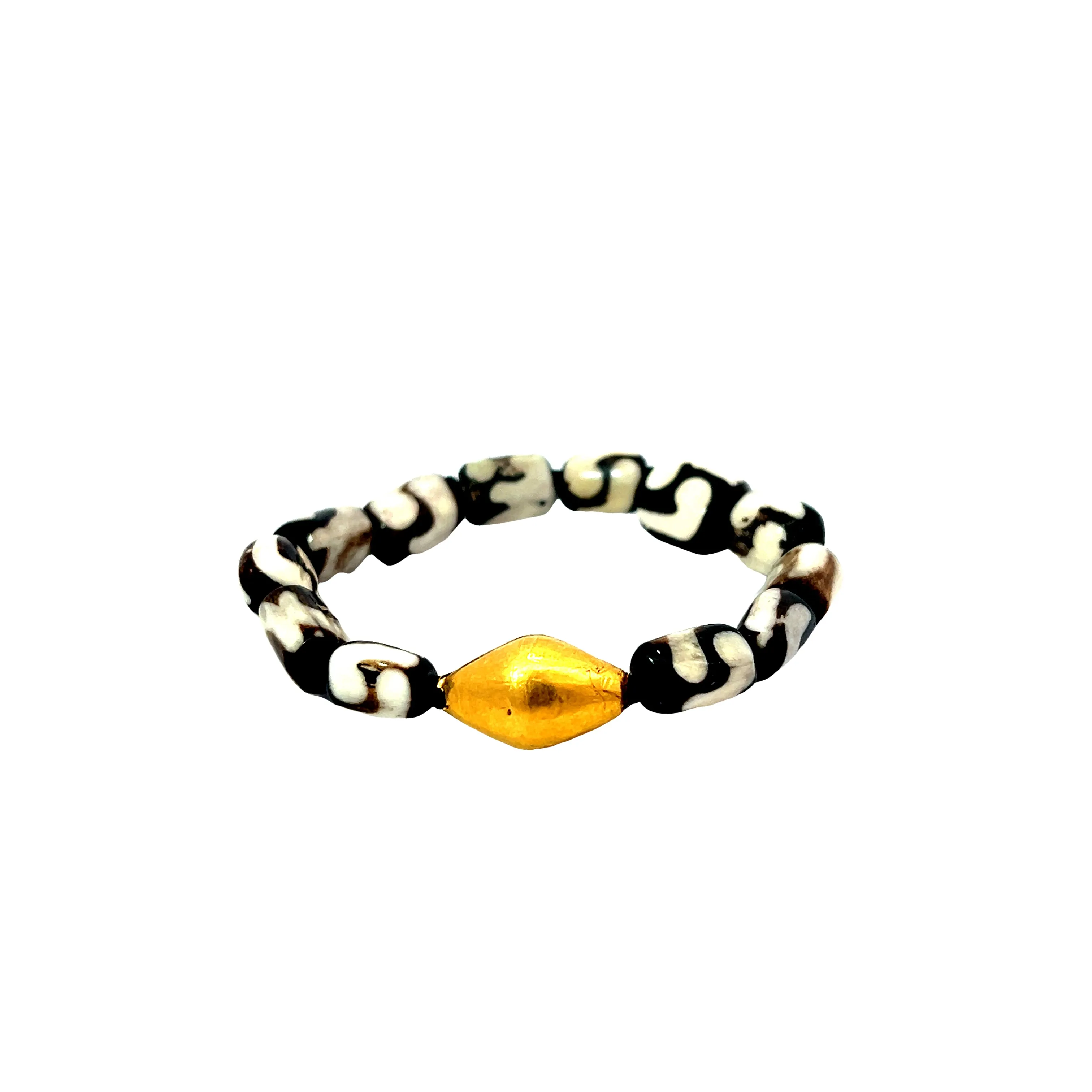 18K Antique Gold Wax Bead and African Bone Stretchie