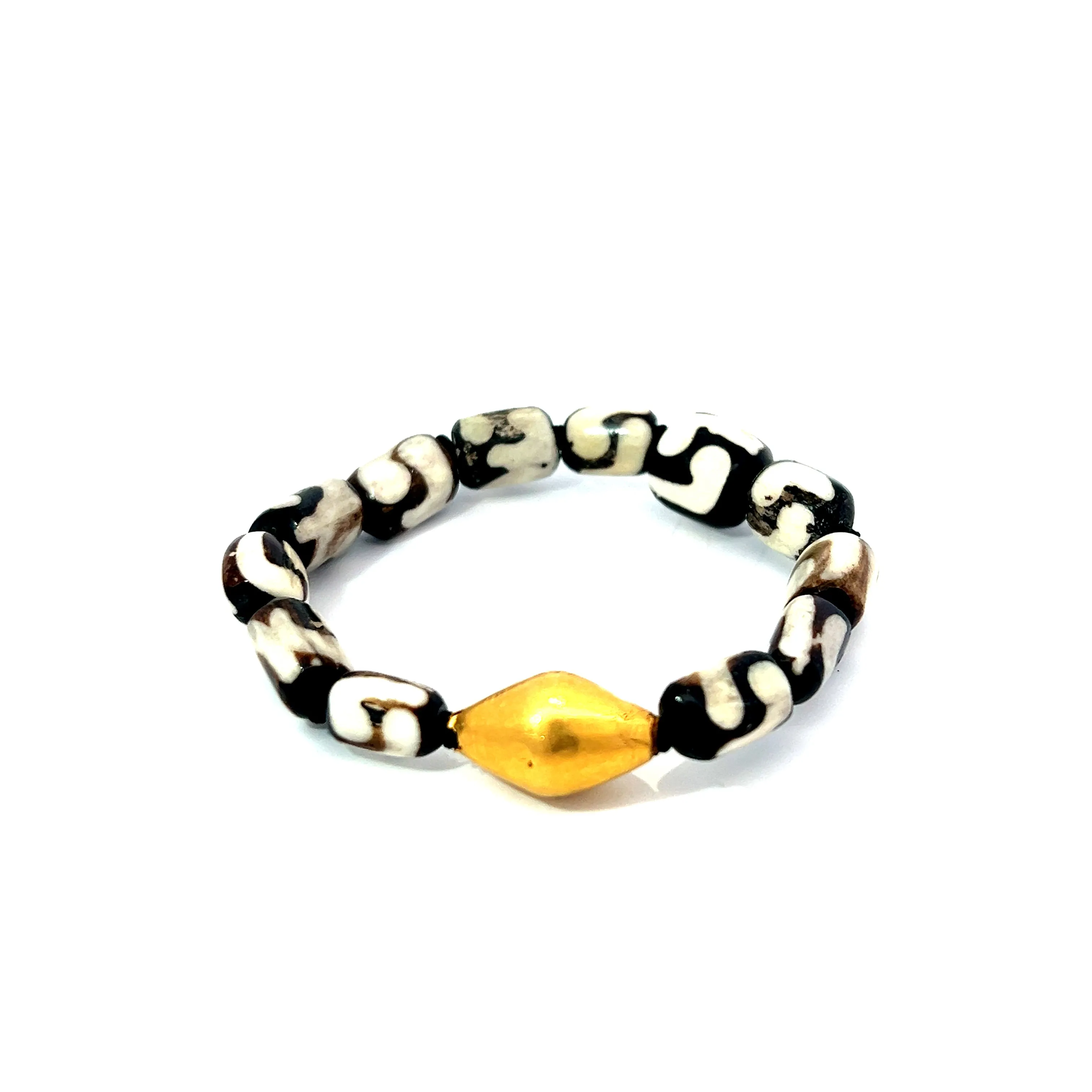 18K Antique Gold Wax Bead and African Bone Stretchie