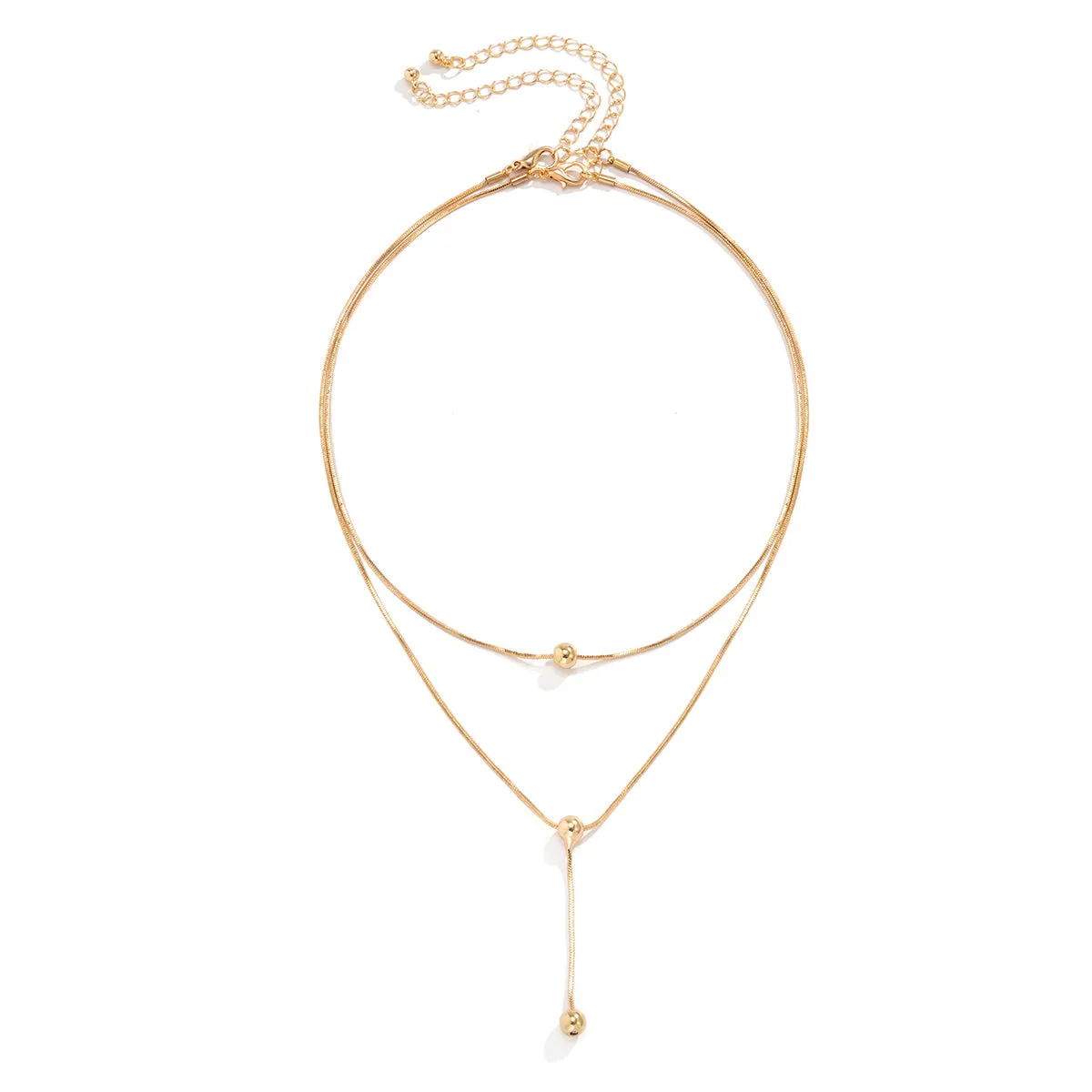 18K Gold-Plated Bead Drop Lariat Necklace Set