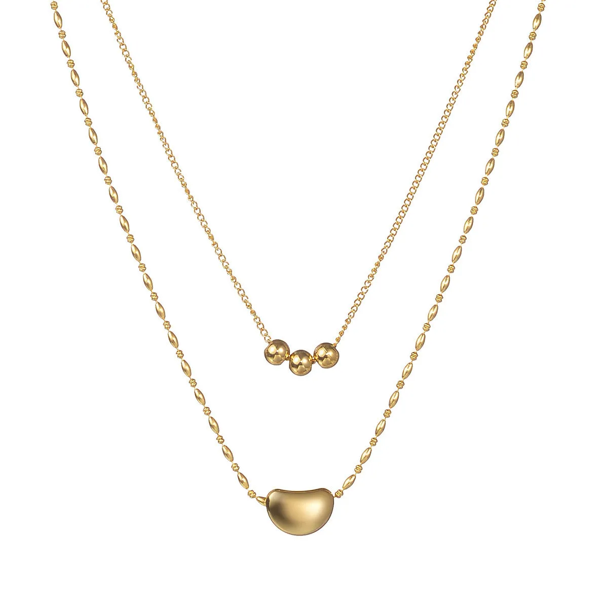 18K Gold-Plated Bead Layered Pendant Necklace