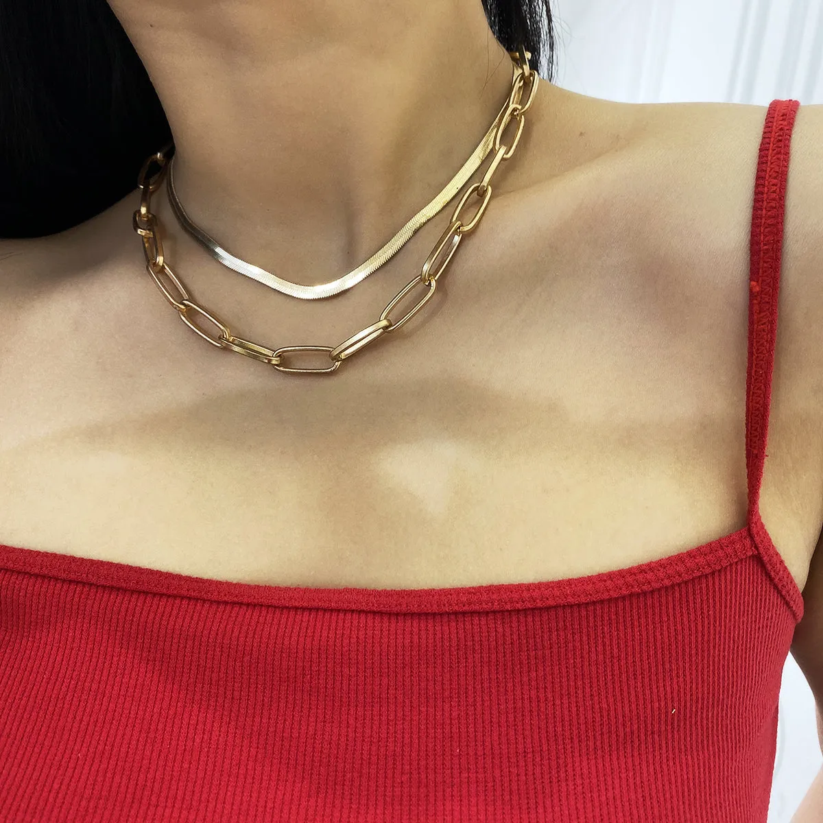 18K Gold-Plated Cable & Snake Chain Necklace Set