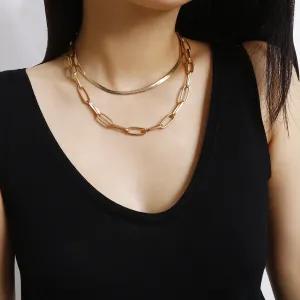 18K Gold-Plated Cable & Snake Chain Necklace Set