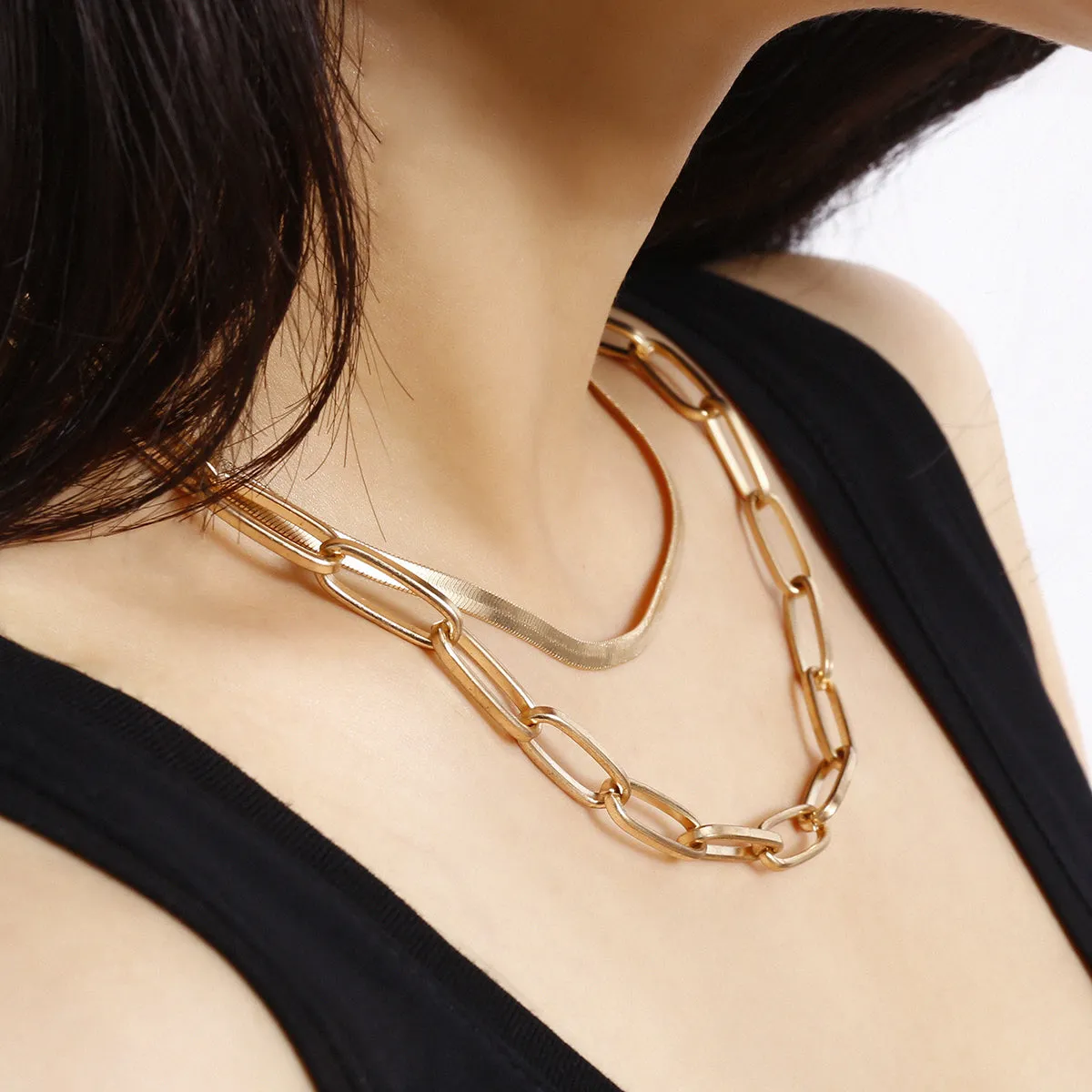 18K Gold-Plated Cable & Snake Chain Necklace Set