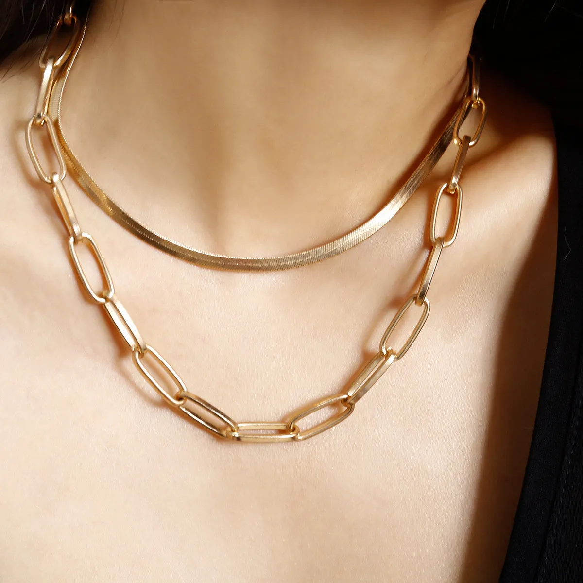 18K Gold-Plated Cable & Snake Chain Necklace Set