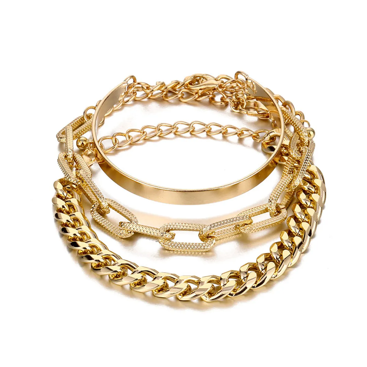 18K Gold-Plated Cable Chain Bracelet Set
