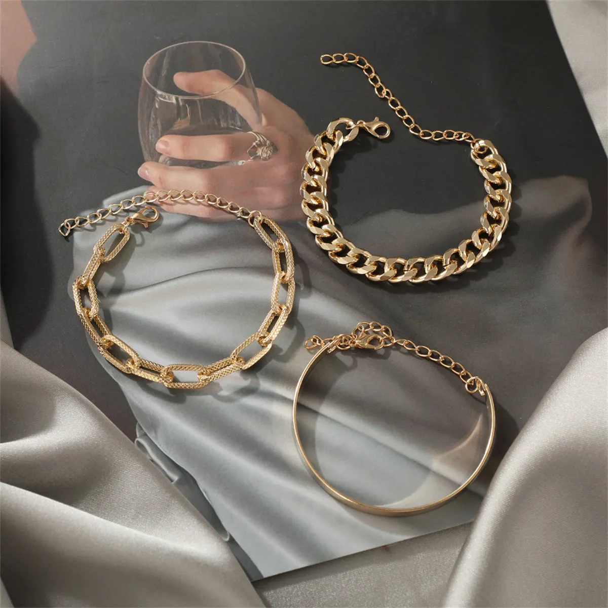 18K Gold-Plated Cable Chain Bracelet Set