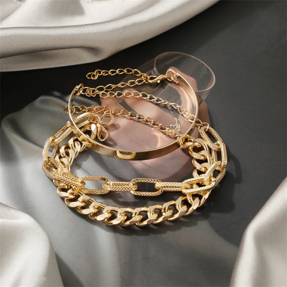 18K Gold-Plated Cable Chain Bracelet Set