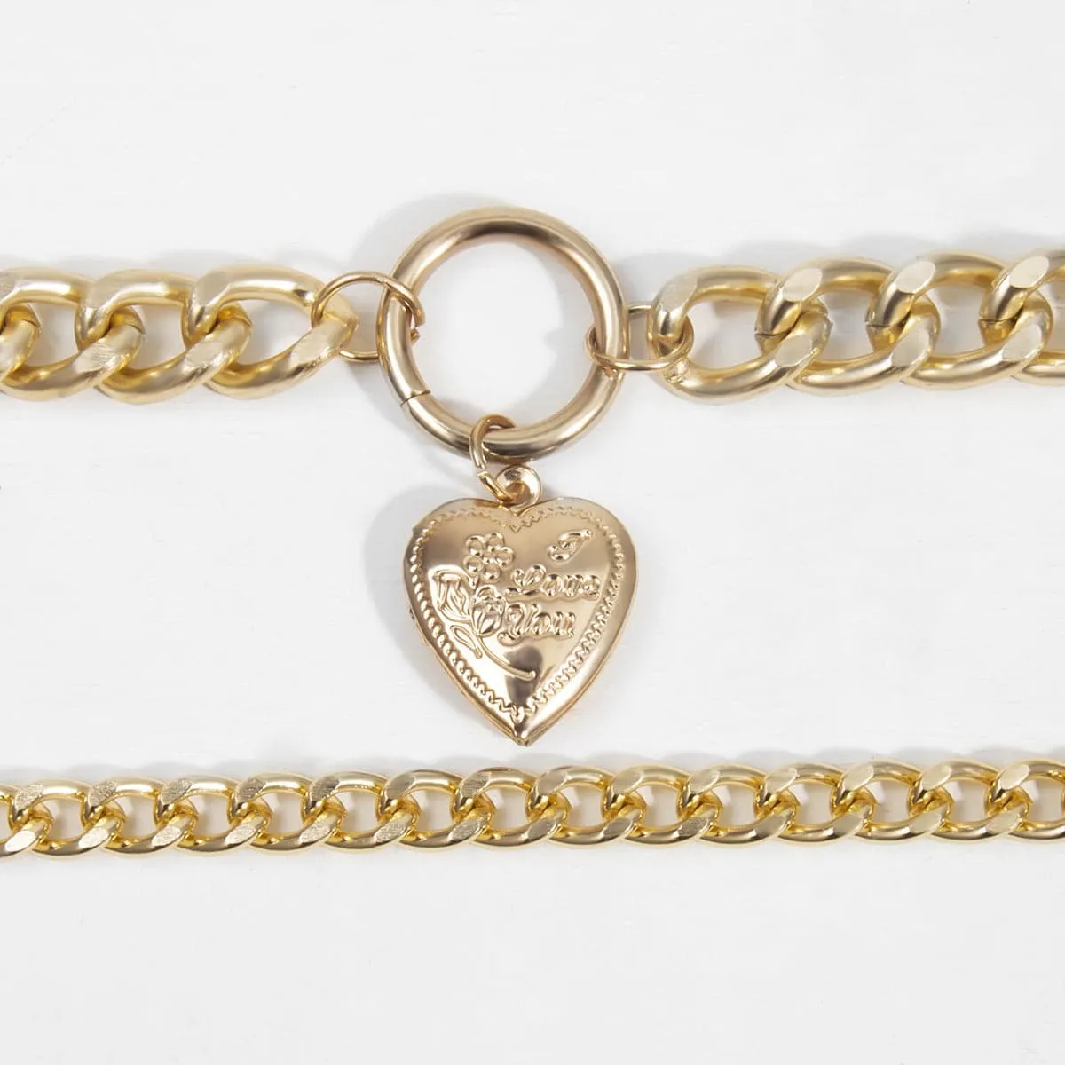 18K Gold-Plated Heart Figaro Pendant Necklace