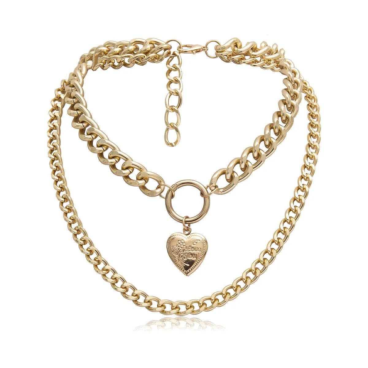 18K Gold-Plated Heart Figaro Pendant Necklace