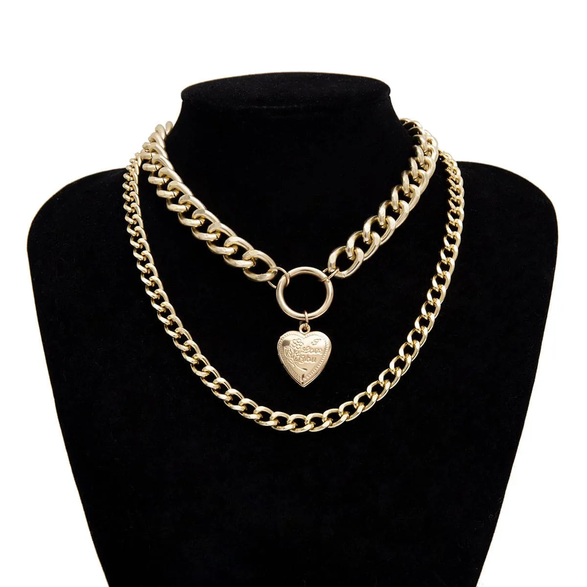 18K Gold-Plated Heart Figaro Pendant Necklace