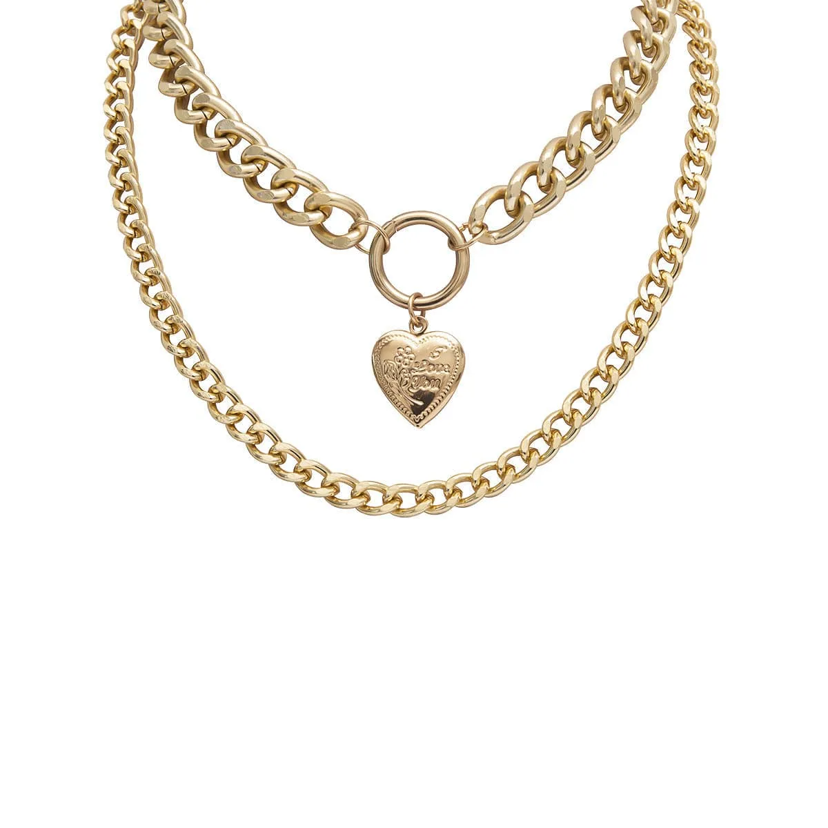 18K Gold-Plated Heart Figaro Pendant Necklace