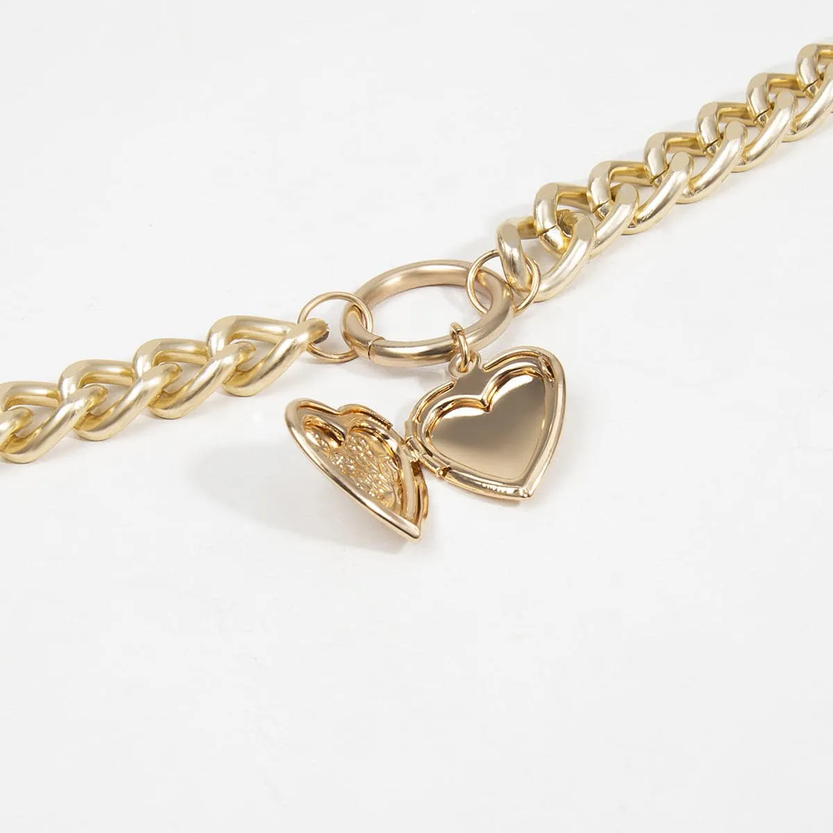 18K Gold-Plated Heart Figaro Pendant Necklace