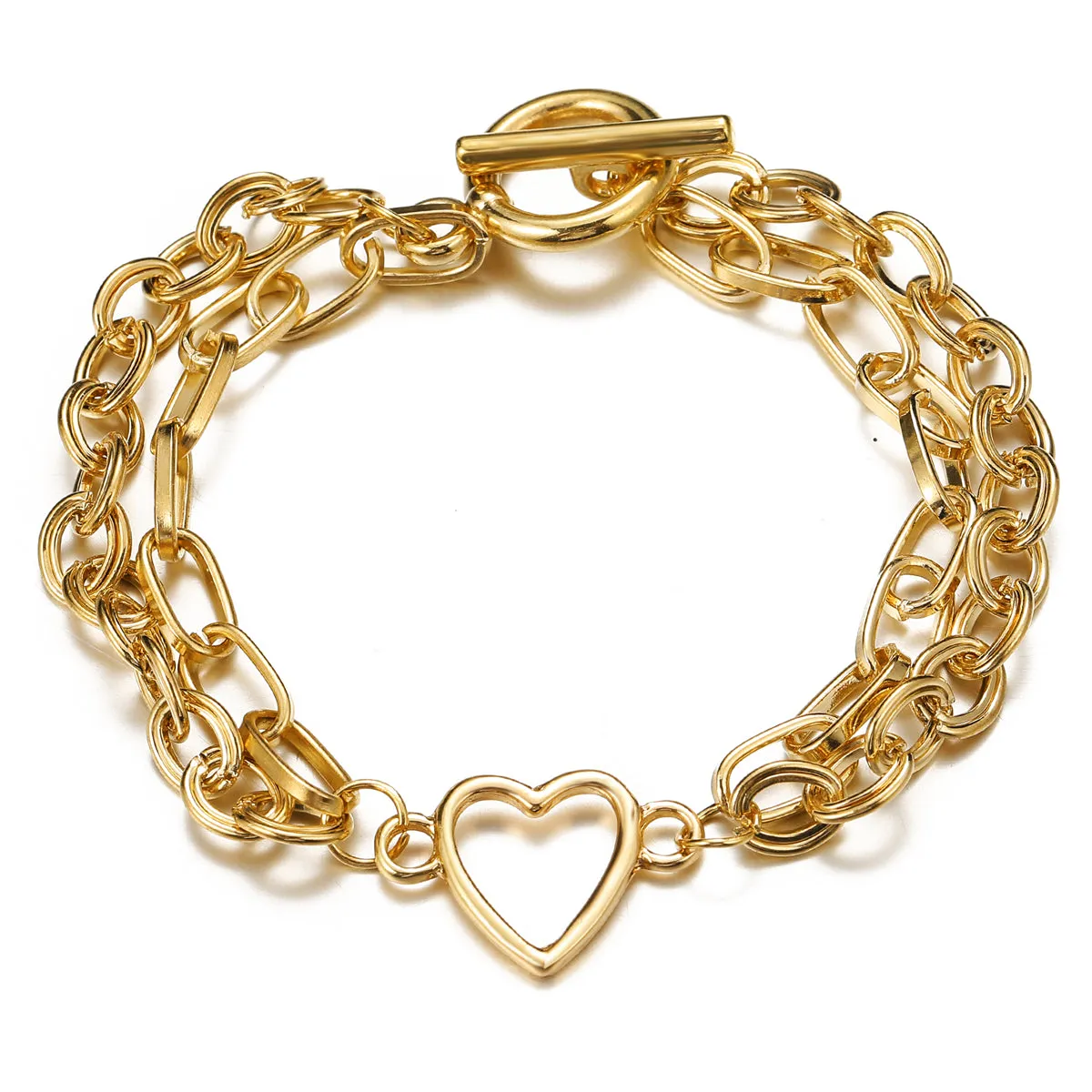 18K Gold-Plated Layered Cable Chain Openwork Heart Anklet
