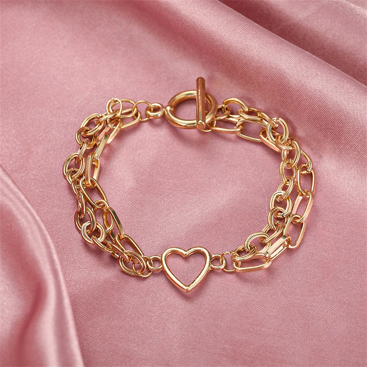 18K Gold-Plated Layered Cable Chain Openwork Heart Anklet