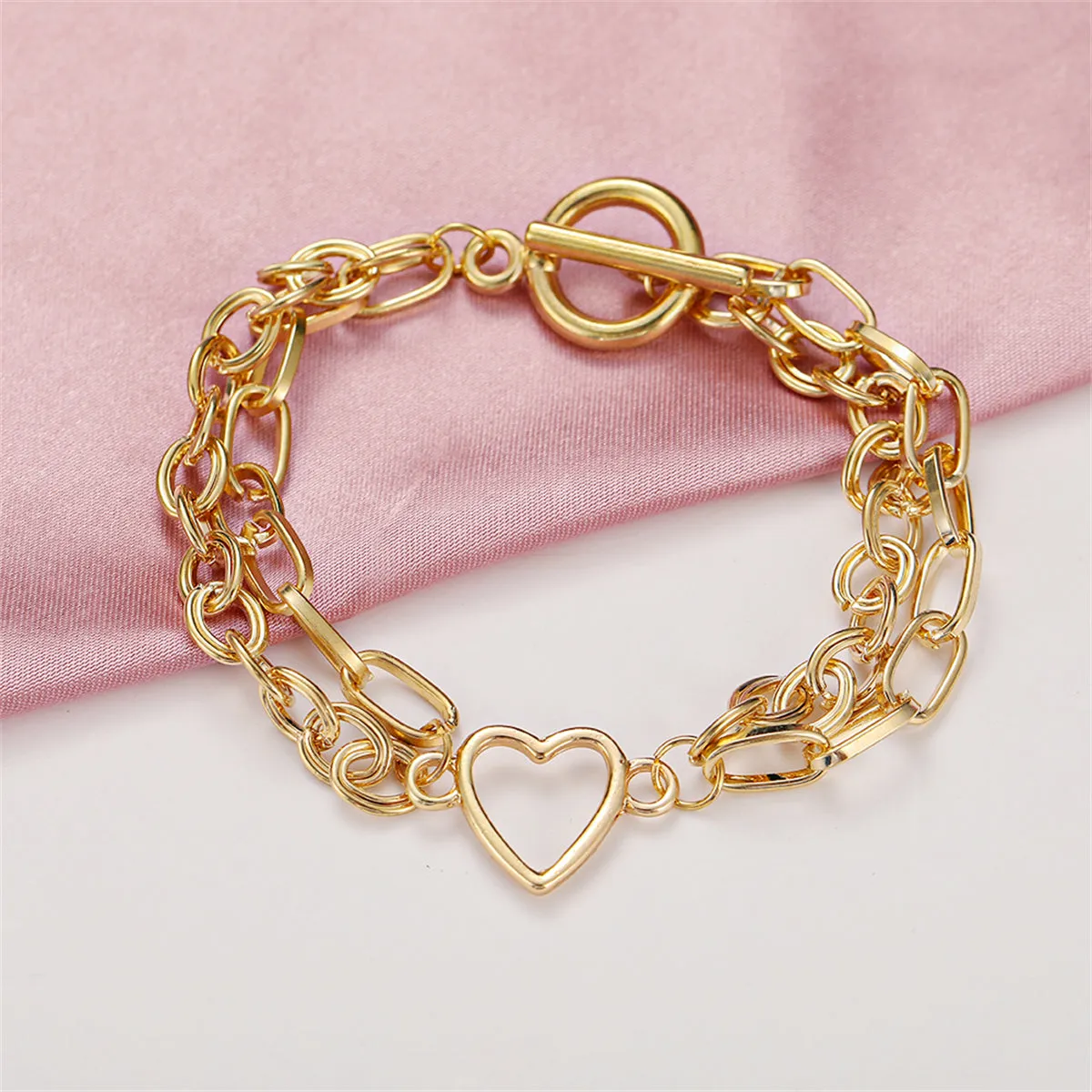 18K Gold-Plated Layered Cable Chain Openwork Heart Anklet