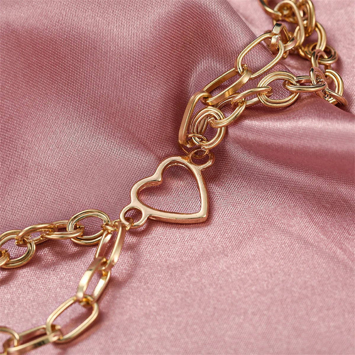 18K Gold-Plated Layered Cable Chain Openwork Heart Anklet