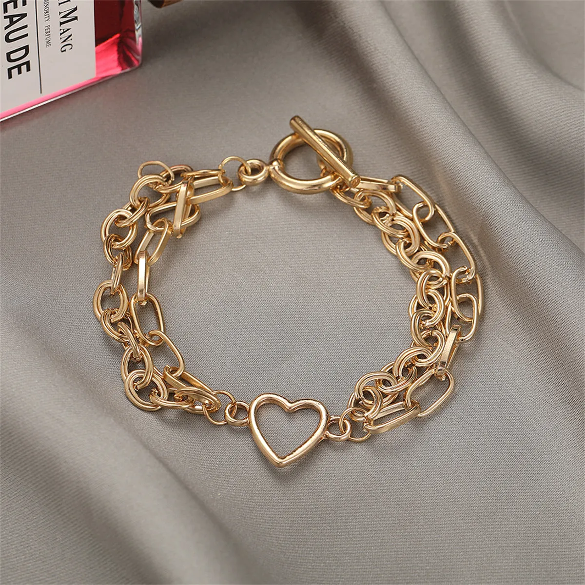 18K Gold-Plated Layered Cable Chain Openwork Heart Anklet