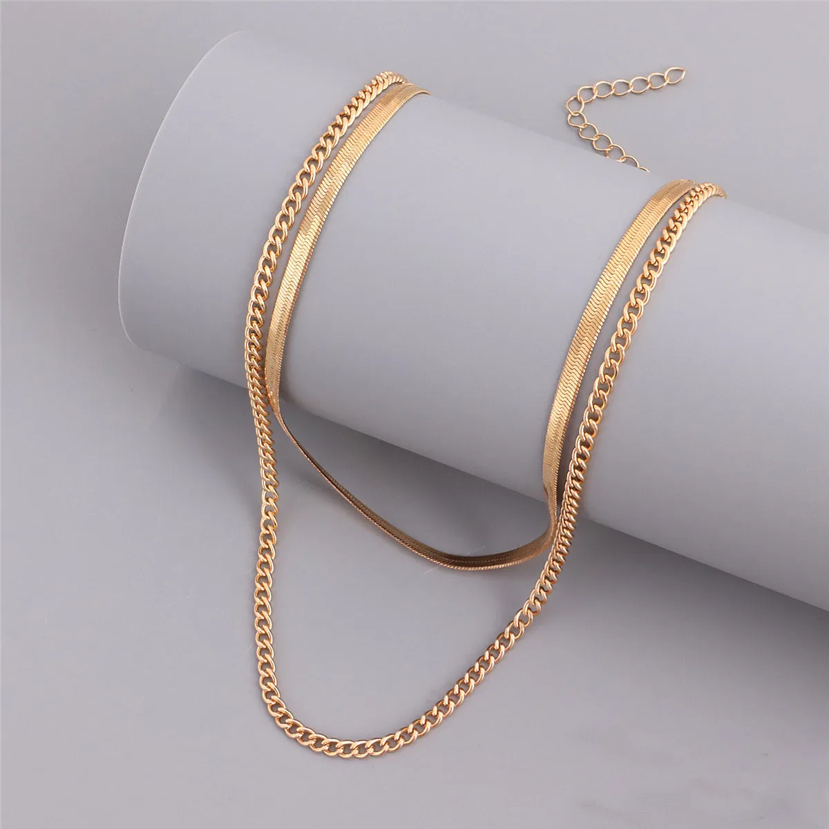 18K Gold-Plated Layered Snake & Curb Chain Necklace